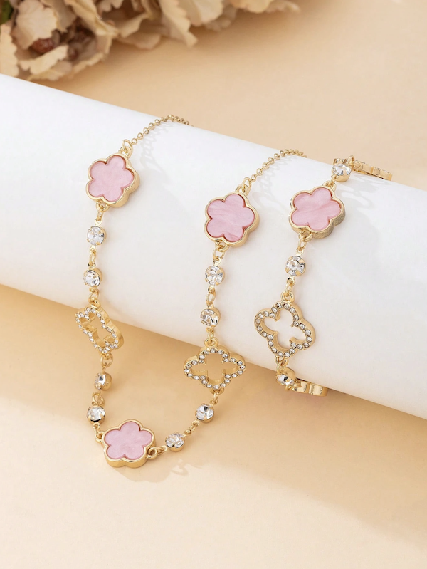 Duo Colar e Pulseira Trevo – Rosa Delicado - Image 2