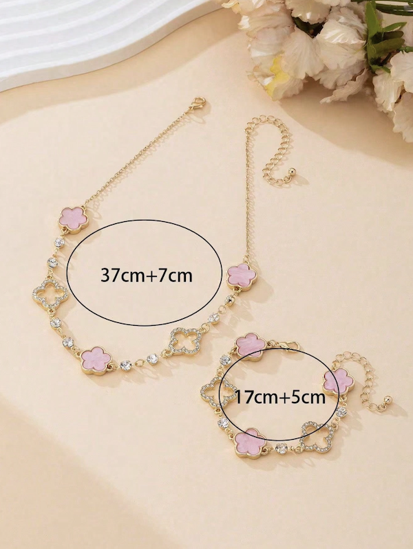 Duo Colar e Pulseira Trevo – Rosa Delicado - Image 3